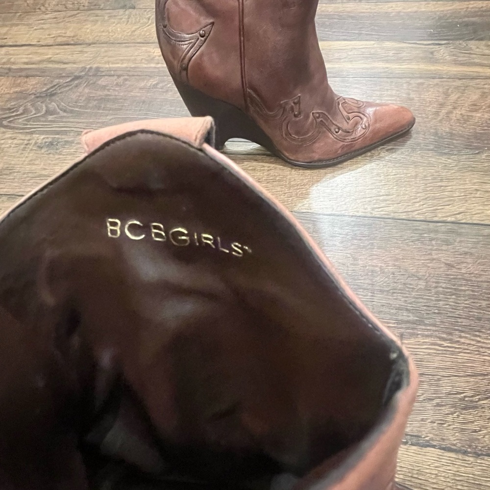 BCBGirls Brown Leather Heeled Boots - Picture 7 of 9